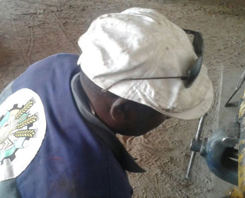Blunk-Arbeitsjacke noch mit altem Logo bis Afrika gereist