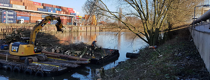 Blunk Umwelt-Team pflegt Uferböschung im Hafen
