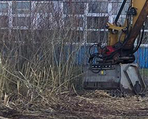Blunk mulcht nasse Fläche mit Moorlaufwerk