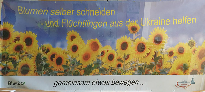 Straßenbanner Sonnenblumen für Spendensammlung in Bornhöved