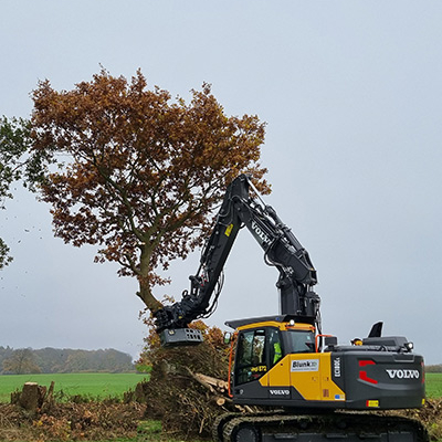 Blunk bei Knickpflege mit neuem Fällgreifer an Volvo-Bagger - Foto Sven Rixen 120900