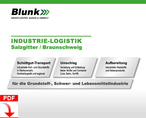 Download: Flyer zu Blunk-Dienstleistungen Industrienlogistik im Raum Salzgitter/Braunschweig